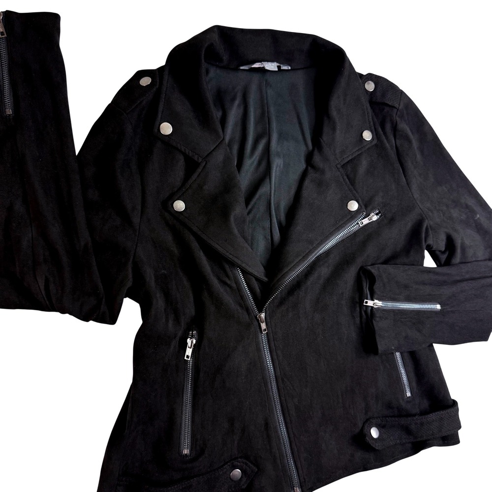Market & Spruce Black Faux Suede Moto Jacket Asymmetrical Zip SFJ7618 Large